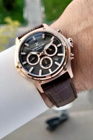 Kasası Rose Kordobu Kahverengi Renk İç Göstergeleri Aktif Erkek Kol Saati