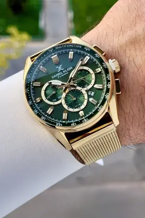 Kadranı Yeşil Kordonu Gold Renk İç Göstergeleri Aktif Erkek Kol Saati