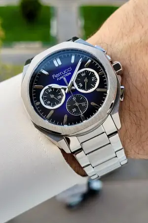 Kadranı Lacivert Kordonu Gümüş Renk İç Göstergeleri Aktif Erkek Kol Saati