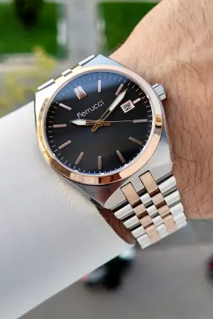 Rose Gümüş Renk 41 Mm Takvimli Erkek Kol Saati