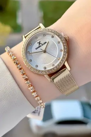 Gold Renk Hediye Paketli Kadın Kol Saati ve Bileklik