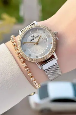 Gold Gümüş Renk Hediye Paketli Kadın Kol Saati ve Bileklik