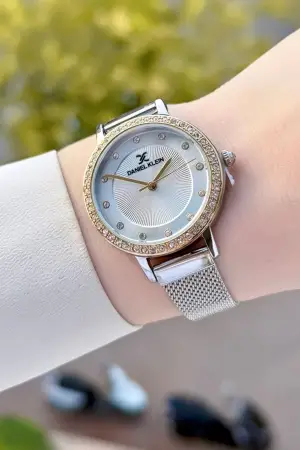 Yeni Model Gold Gümüş Renk Kadın Kol Saati ve Kahverengi Renk Deri Kordon