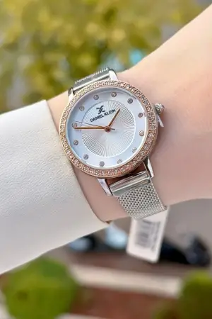 Yeni Model Rose Gümüş Renk Kadın Kol Saati ve Pembe Renk Deri Kordon