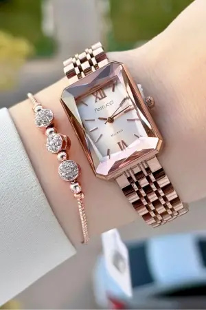 Rose Renk Kadın Kol Saati ve Bileklik