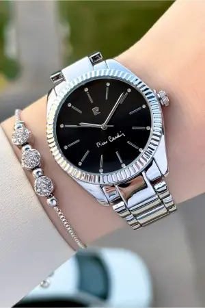 Kadranı Siyah Kordonu Gümüş Renk 36 mm Kadın Kol Saati