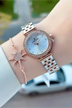 Rose Gümüş Renk 28 Mm Kadın Kol Saati ve Bileklik