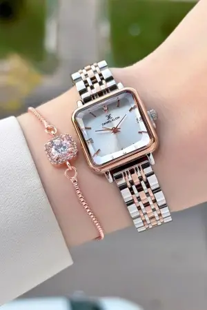 Rose Gümüş Renk 24 Mm Kadın Kol Saati ve Bileklik