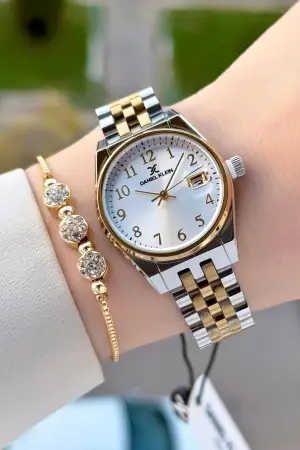 Gold Gümüş Renk 30 Mm Kadın Kol Saati ve Bileklik