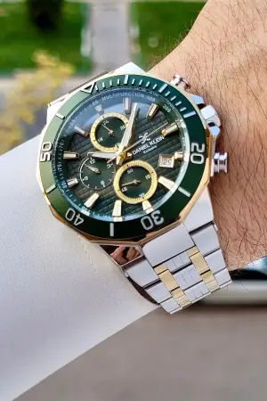 Kadranı Yeşil Kordonu Gold Gümüş Renk İç Göstergeleri Aktif Erkek Kol Saati