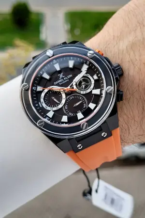 46 Mm Kasası Siyah Kordonu Turuncu Renk İç Göstergeleri Aktif Erkek Kol Saati