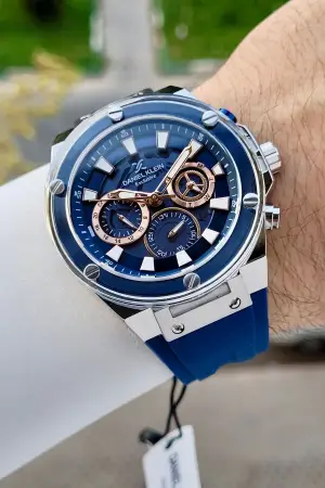 46 Mm Kasası Gümüş Kordonu Lacivert Renk İç Göstergeleri Aktif Erkek Kol Saati