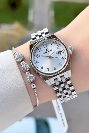 Gümüş Renk 30 Mm Kadın Kol Saati ve Bileklik