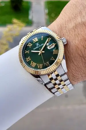 Kadranı Yeşil Kordonu Gold Gümüş Renk İç Göstergeleri Aktif Erkek Kol Saati