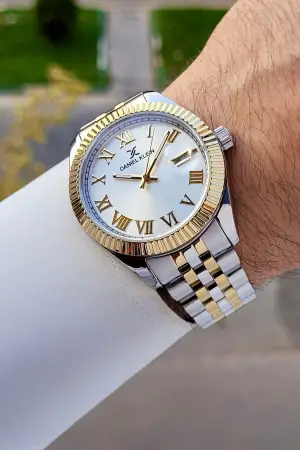 Gold Gümüş Renk İç Göstergeleri Aktif Erkek Kol Saati