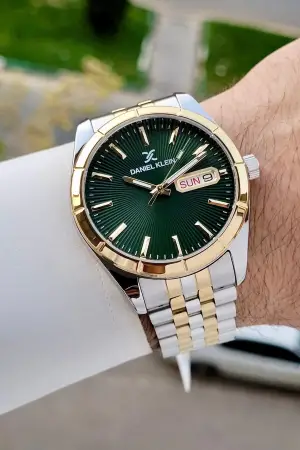 Kadranı Yeşil Kordonu Gold Gümüş Renk Foksiyonlu Erkek Kol Saati