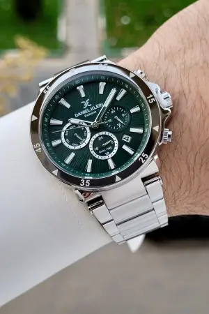 Kadranı Yeşil Kordonu Gümüş Renk İç Göstergeleri Aktif Erkek Kol Saati