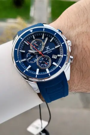 45 Mm Kasası Gümüş Kordonu Lacivert Renk İç Göstergeleri Aktif Erkek Kol Saati