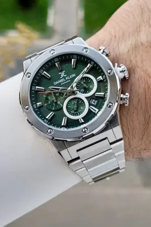 Kadranı Yeşil Kordonu Gümüş Renk İç Göstergeleri Aktif Erkek Kol Saati