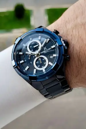 Rakamları Gümüş Kadranı Lacivert Kordonu Siyah Renk İç Göstergeleri Aktif Erkek Kol Saati