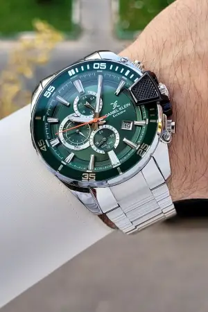 Kadranı Yeşil Kordonu Gümüş Renk 47 Mm İç Göstergeleri Aktif Erkek Kol Saati