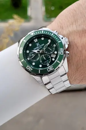 Kadranı Yeşil Kordonu Gümüş Renk İç Göstergeleri Aktif Erkek Kol Saati