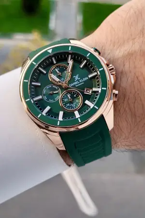 45 Mm Kasası Rose Kordonu Yeşil Renk İç Göstergeleri Aktif Erkek Kol Saati