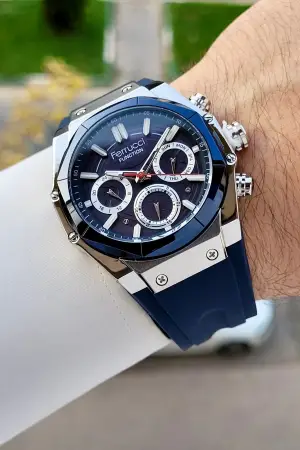 41 Mm Kasası Gümüş Kordonu Lacivert Renk İç Göstergeleri Aktif Erkek Kol Saati