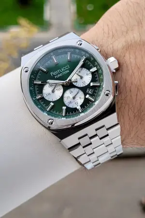 Kadranı Yeşil Kordonu Gümüş Renk İç Göstergeleri Aktif 43 Mm Erkek Kol Saati