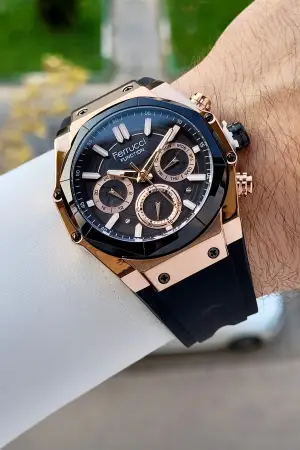 41 Mm Kasası Rose Kordonu Siyah Renk İç Göstergeleri Aktif Erkek Kol Saati