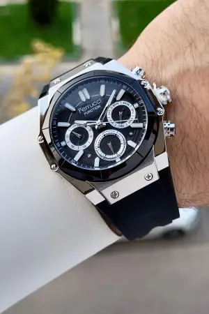 41 Mm Kasası Gümüş Kordonu Siyah Renk İç Göstergeleri Aktif Erkek Kol Saati