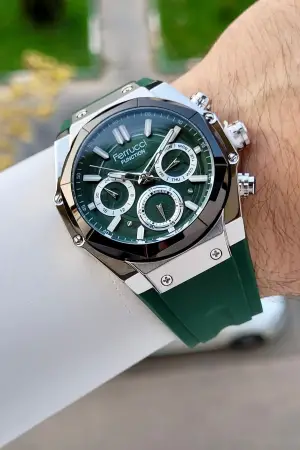 41 Mm Kasası Gümüş Kordonu Yeşil Renk İç Göstergeleri Aktif Erkek Kol Saati