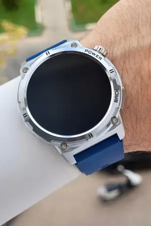 Kasası Gümüş Kordonu Lacivert Renk Android ve ios Uyumlu Hediye Paketli Akıllı Kol Saat