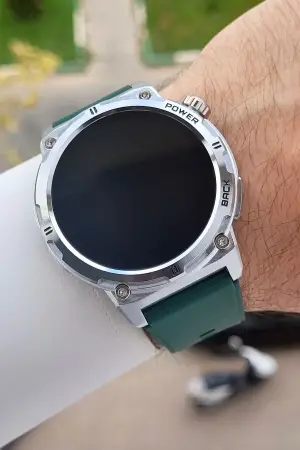 Kasası Gümüş Kordonu Yeşil Renk Android ve ios Uyumlu Hediye Paketli Akıllı Kol Saat