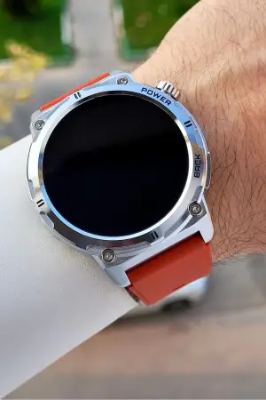 Kasası Gümüş Kordonu Kırmızı Renk Android ve ios Uyumlu Hediye Paketli Akıllı Kol Saat