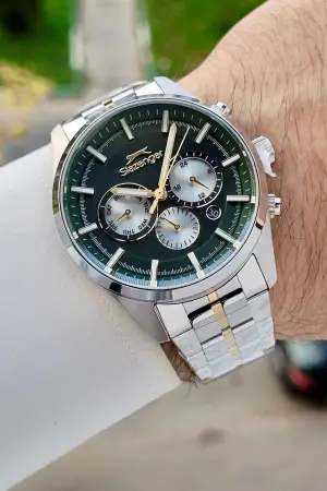 42 Mm Kadranı Yeşil Kordonu Gold Gümüş Renk İç Göstergeleri Aktif Erkek Kol Saati