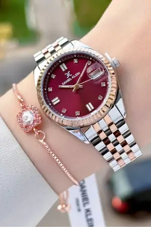 Kadranı Mor Kordonu Rose Gümüş Renk Hediye Paketli Kadın Kol Saati + Bileklik