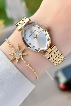 Gold Renk Kadın Kol Saati ve Bileklik