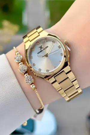 Gold Renk 30 Mm Kadın Kol Saati ve Bileklik