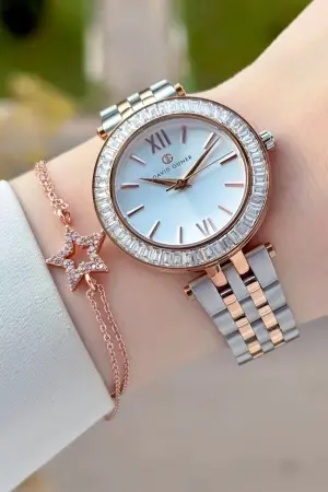 Rose Gümüş Renk 34 Mm Kadın Kol Saati ve Bileklik