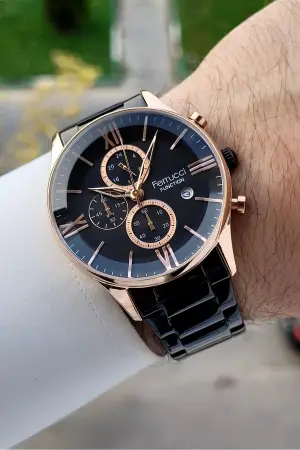 Kasası Rose Kordonu Siyah Renk Erkek Kol Saati