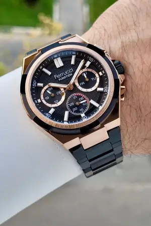 Ferrucci FCISTE406 43 Mm Kadranı Rose Kordonu Siyah Renk İç Göstergeleri Aktif Erkek Kol Saati