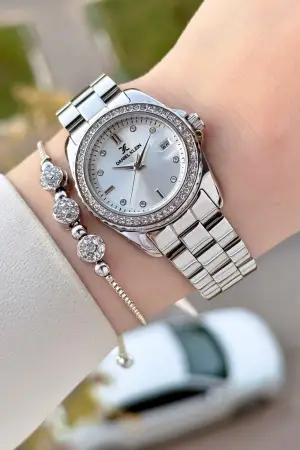 Gümüş Renk 30 Mm Kadın Kol Saati ve Bileklik