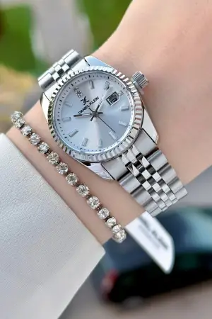 Gümüş Renk 30 Mm Kadın Kol Saati ve Bileklik