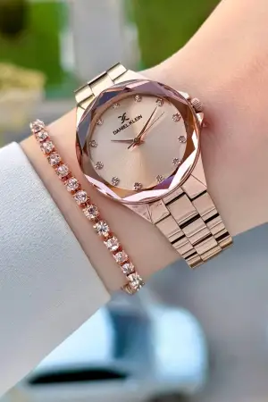 Rose Renk 33 Mm Kesme Camlı Kadın Kol Saati Ve Bileklik