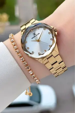 Kadranı Gümüş Kordonu Gold Renk 33 Mm Kadın Kol Saati ve Bileklik