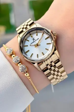Gold Renk Hediye Paketli Kadın Kol Saati ve Bileklik