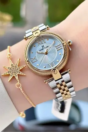 Gold Gümüş Renk 32 Mm Kadın Kol Saati ve Bileklik