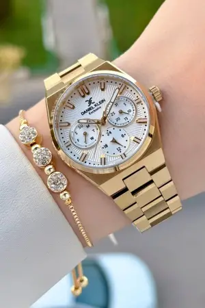 Gold Renk İç Göstergeleri Aktif Kadın Kol Saati ve Bileklik