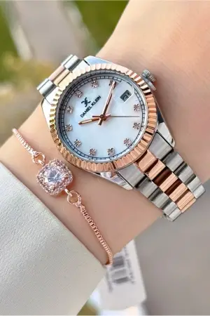 Rose Gümüş Renk 33 Mm Kadın Kol Saati ve Bileklik